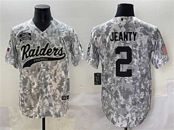 Mens Las Vegas Raiders #2 Ashton Jeanty 2024 Arctic Camo Salute to Service Stitched Baseball Jersey